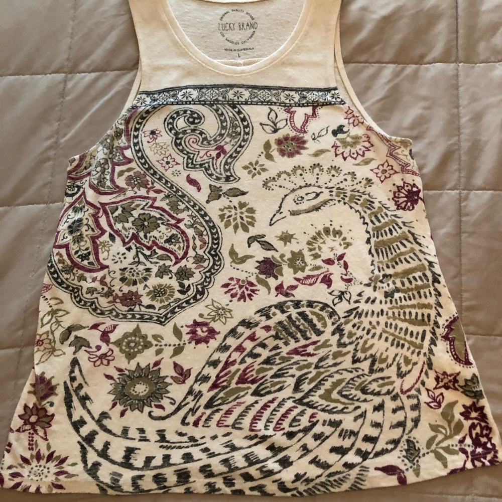 Cream Lucky Brand Tank with Peacock Large